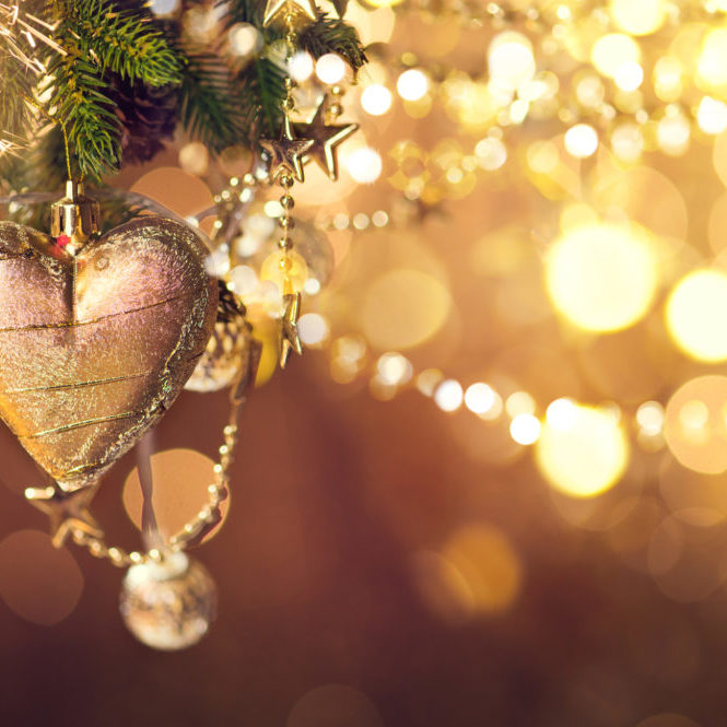 Christmas and New Year decoration. Abstract blurred bokeh holiday background